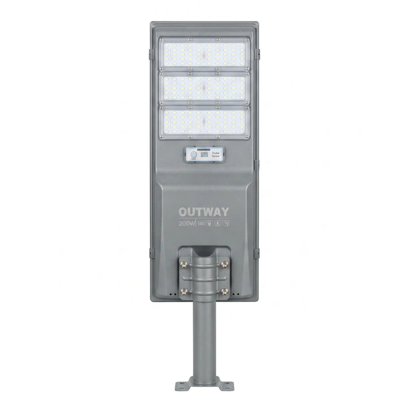 Nexa StreetGlow Pro T007 300W solar street light front view mounted on a pole against a white background.