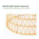 Handmade rattan ceiling light, durable and UV resistant, showcasing intricate weaving for all-weather use.