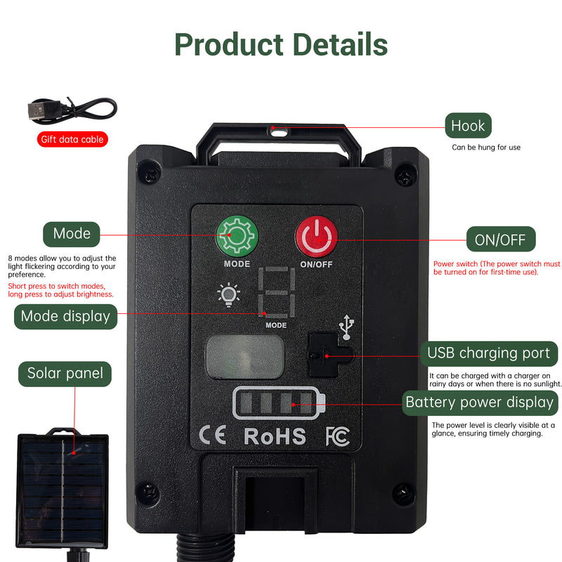 Solar Fairy Lights with Remote - 12M 100 LED Warm White & 8 Modes PT0610