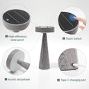 Table Lamp Detail : Labelled close-up image highlighting the lamp's high-efficiency solar panel, touch switch, acrylic lampshade, and Type-C charging port.