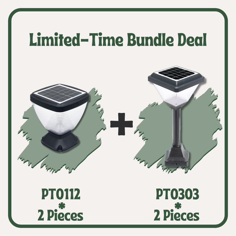 Nexi Solar Pillar Light with Tri-Color [2-pieces] PT0112 + Striva 4-in-1 Solar Lawn Light PT0303 [2-pieces]