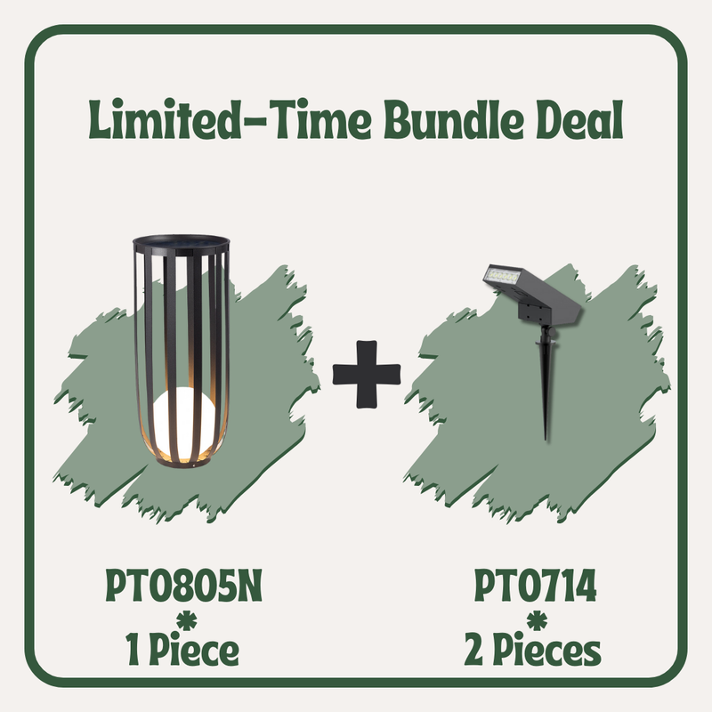 Cava Solar Floor Lamp With Table PT0805N [1-piece] + Gemini Solar Landscape Spotlight PT0714 [2-pieces]