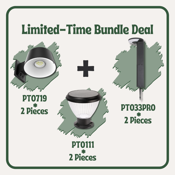 Solar Light Bundle: Leo PT0719 + Axola PT033PRO + Priva PT0111 – 6-Piece Outdoor Lighting Set