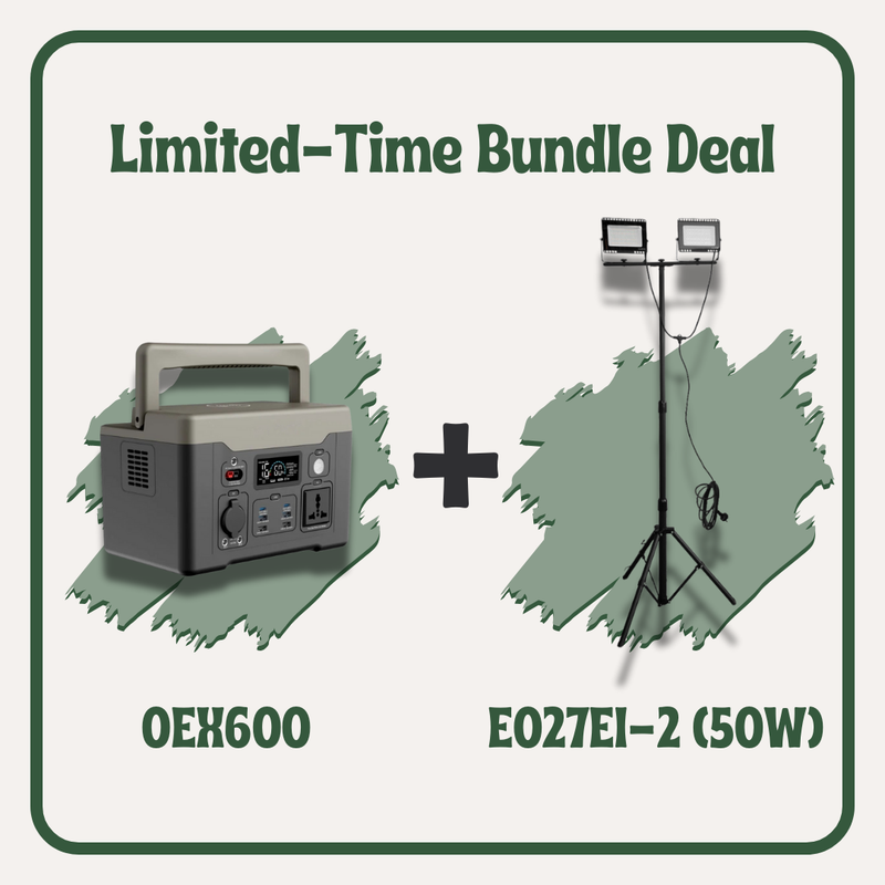 Alon Portable Power Station OEX600 + TwinGlow Tri-Color Floodlight E027EI-2 (50W)