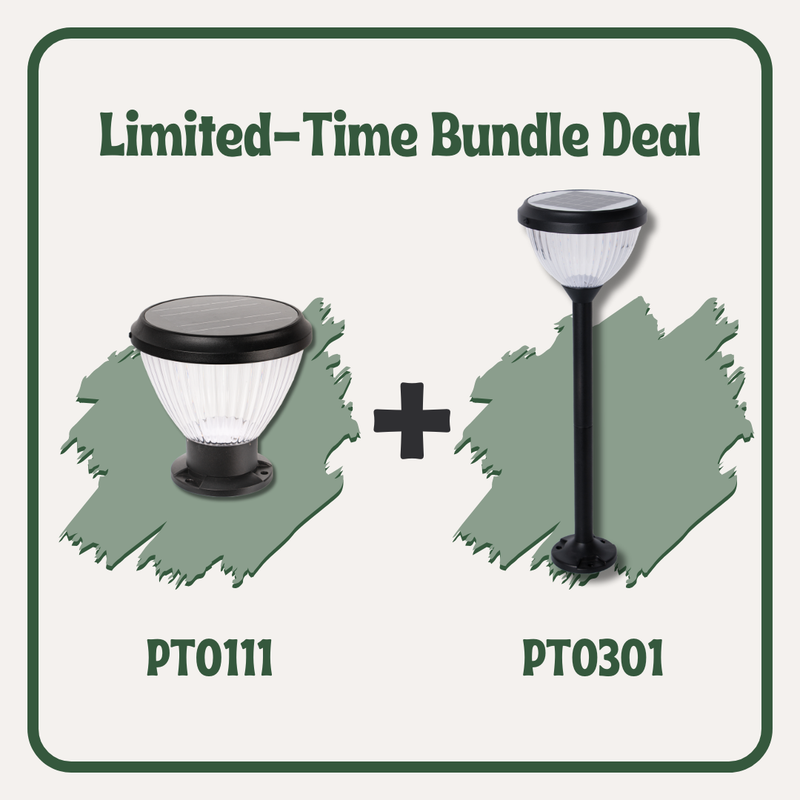 Priva Solar Pillar Light with Tri-Color PT0111 + Goya 4-in-1 Solar Lawn Light PT0301