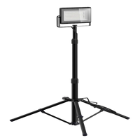 Single-head LED work light with adjustable tripod stand, 100W portable flood light for outdoor and workshop use, white background product shot
