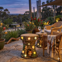 Outway Tree Stump Stool – hand-painted Squirrel sculpture with solar night light for garden seating