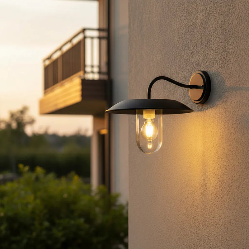 Solar wall light on a building exterior