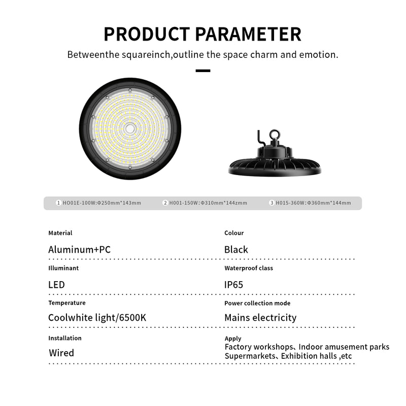 Waterproof UFO High Bay, 180LM/W, 150cm Cable H001E-100W