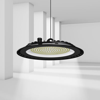 Industrial LED light fixture in a modern, minimalistic setting