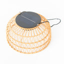 Solar handwoven bamboo ceiling lights with a black solar panel on a white background