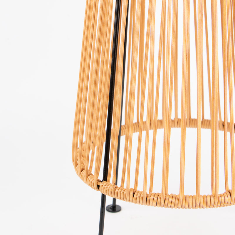 Close-up of a solar path lawn light with a black metal frame on a white background