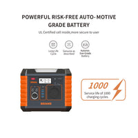 A TOTOYU portable automotive battery tester and charger shown on a white background with promotional text. The device has a black and orange rugged design, a digital display, and control buttons.