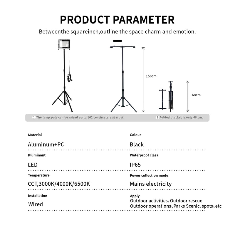 Outway Outdoor Work Light Adjustable Tripod Stand 2 x 50W LED Spotlight Flood Lights/1.55m Stand