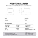 Product parameter and dimension diagram for a square inch LED wall light, showing front and side profile measurements, luminous flux, temperature, waterproof rating, material, and lighting angle details on a white background.