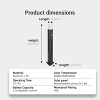 Product dimensions chart with a bollard light and technical specifications.