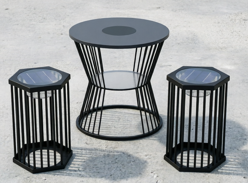 Hexagon Outdoor Furniture with Solar Lights PF003| 30H Glow | D270 Stool + D600 Table