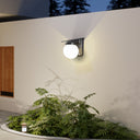 Solar-powered upside-down planet wall light with warm/cool white LEDs for outdoor decor