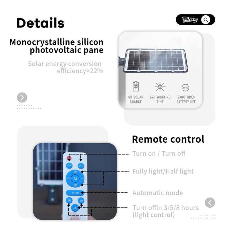 Outdoor Solar Street Light Waterproof High Brightness Motion Sensor With Remote Control For Garage Garden T007-180W