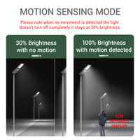 Comparison of motion sensing mode with and without motion detected, showing light behavior.