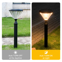 Solar garden light with auto on/off feature in outdoor setting