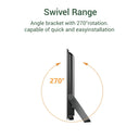 LED floodlight with a Swivel range angle bracket with 270-degree rotation capability on a white background.