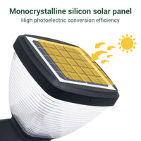 Solar panel with text 'Monocrystalline silicon solar panel' and 'High photoelectric conversion efficiency' on a white background.
