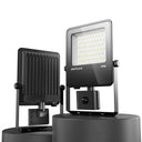 LED flood lights on stands with a white background