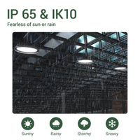 Ceiling with lights and rain simulation, featuring IP 65 & IK10 text.