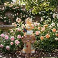 Boy solar rabbit garden ornament Welcome sign cottage rose garden outdoor decoration hand-painted bunny statue solar powered garden light Australia