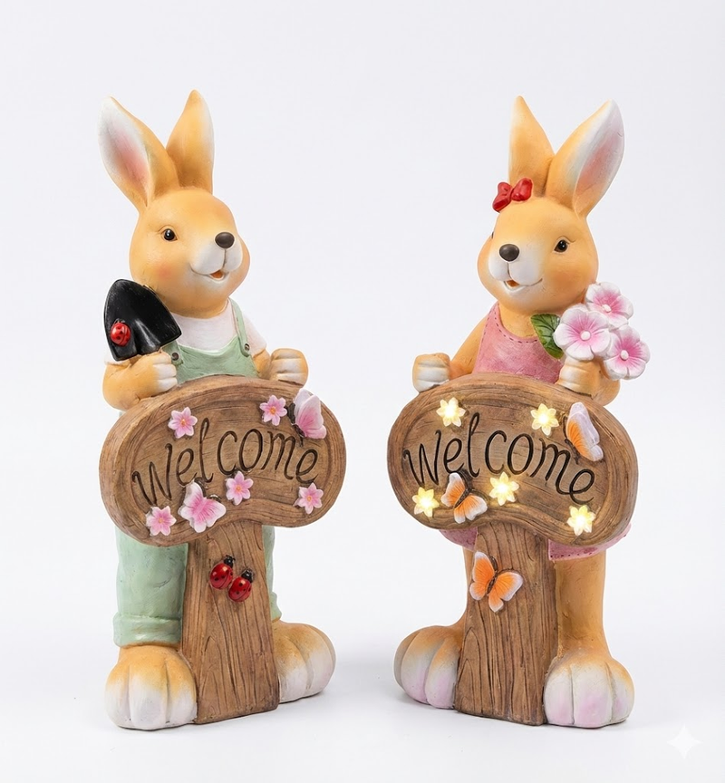 PT0612 Solar Welcome Rabbit | MgO Garden Ornament