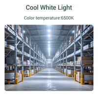Warehouse interior with cool white LED light and color temperature 6500K text