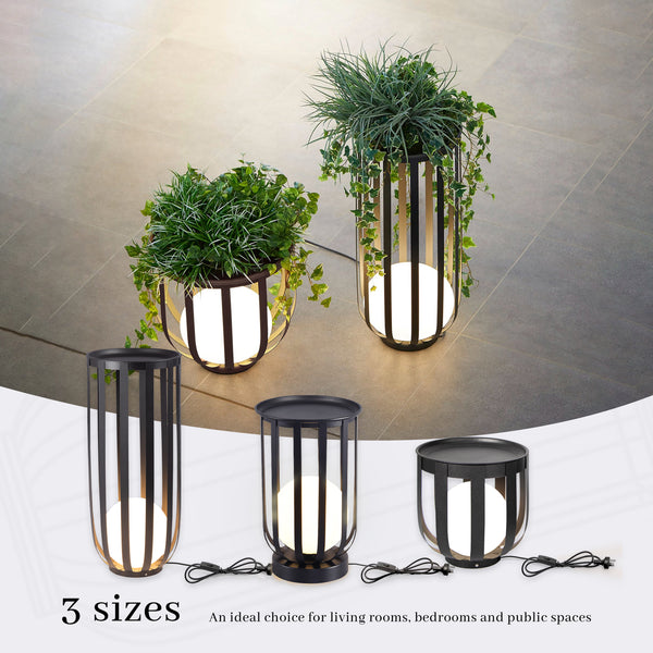 Full view of the 3-in-1 LED floor lamp in a living room.