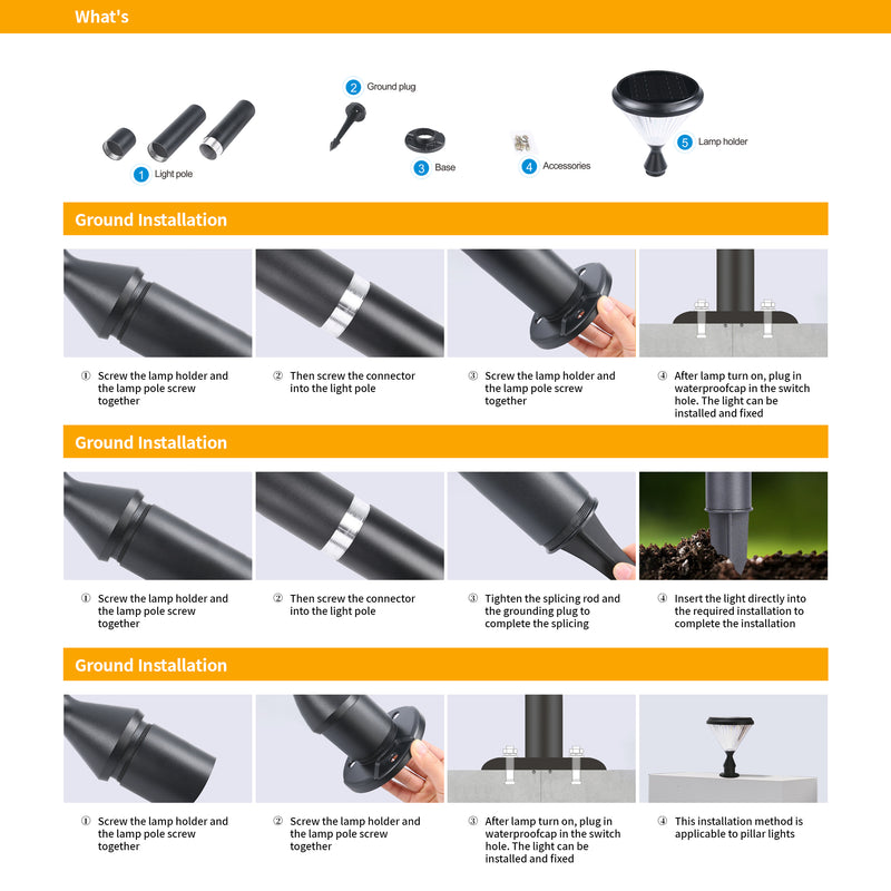 LED solar garden lamp with energy-efficient lighting and stylish design.