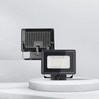 LED motion sensor floodlight on a white background, designed for outdoor security and illumination.
