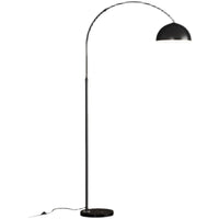 Arc floor lamp set to reading mode with soft lighting.