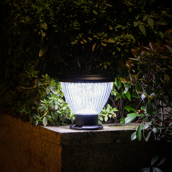 Solar fence post light with anti-corrosion aluminum body & long-lasting battery.
