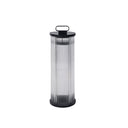 Elegant black solar lantern providing warm ambient light for gardens and balconies.