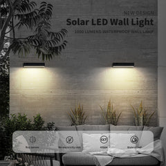 Solar wall light with high-brightness LED, perfect for gardens and pathways.