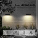 Solar wall light with high-brightness LED, perfect for gardens and pathways.