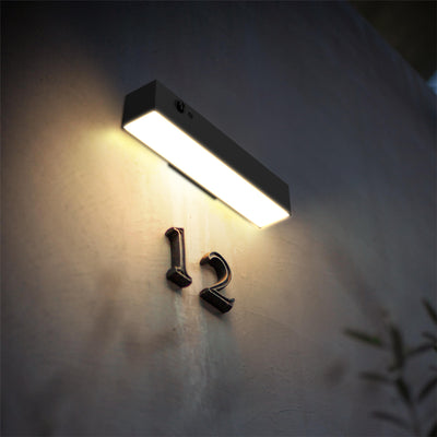 Wall-mounted solar led light fixture on a building.