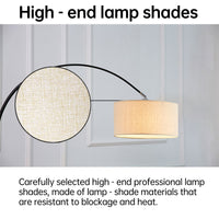 Floor lamp adds warmth to any room with soft glow.